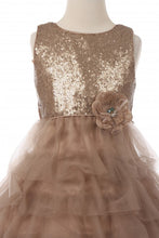 Load image into Gallery viewer, Elegant matte sequin tulle dress w/ satin sash ribbon in the back
