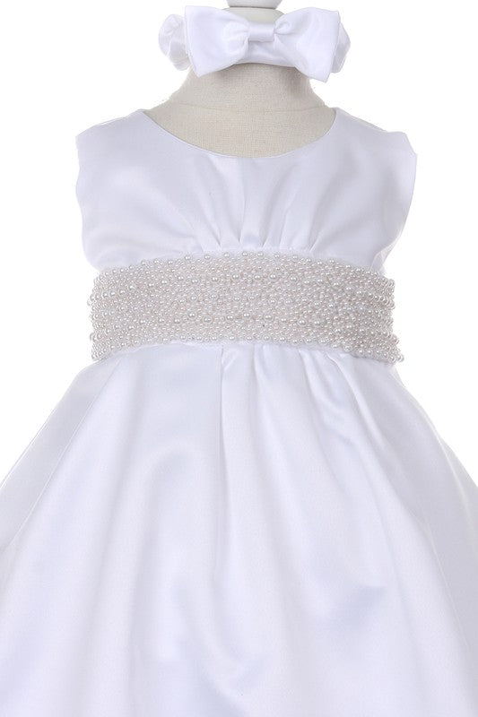 Elegant Pearl waist dress w/ hairbow