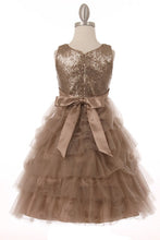 Load image into Gallery viewer, Elegant matte sequin tulle dress w/ satin sash ribbon in the back
