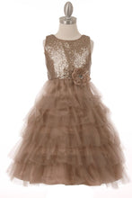 Load image into Gallery viewer, Elegant matte sequin tulle dress w/ satin sash ribbon in the back
