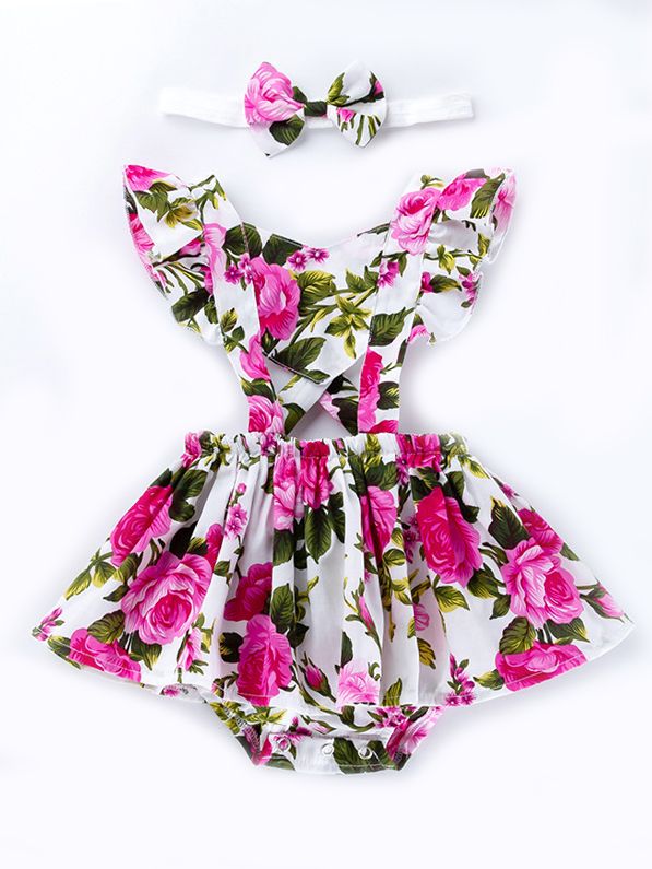 Flower Sleeveless Romper Dress w/ Headband