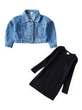 Load image into Gallery viewer, Black Dress w/ denim Jacket
