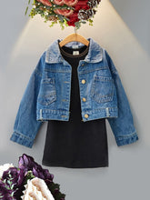 Load image into Gallery viewer, Black Dress w/ denim Jacket
