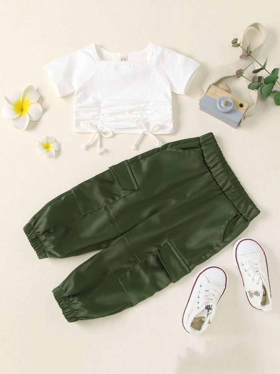 2 pc Drawstring Crop Top / Cargo Pants Set