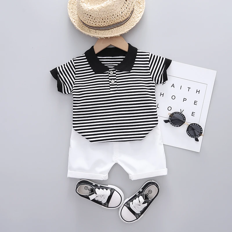 Black/White Polo Style Shirt w/White Shorts