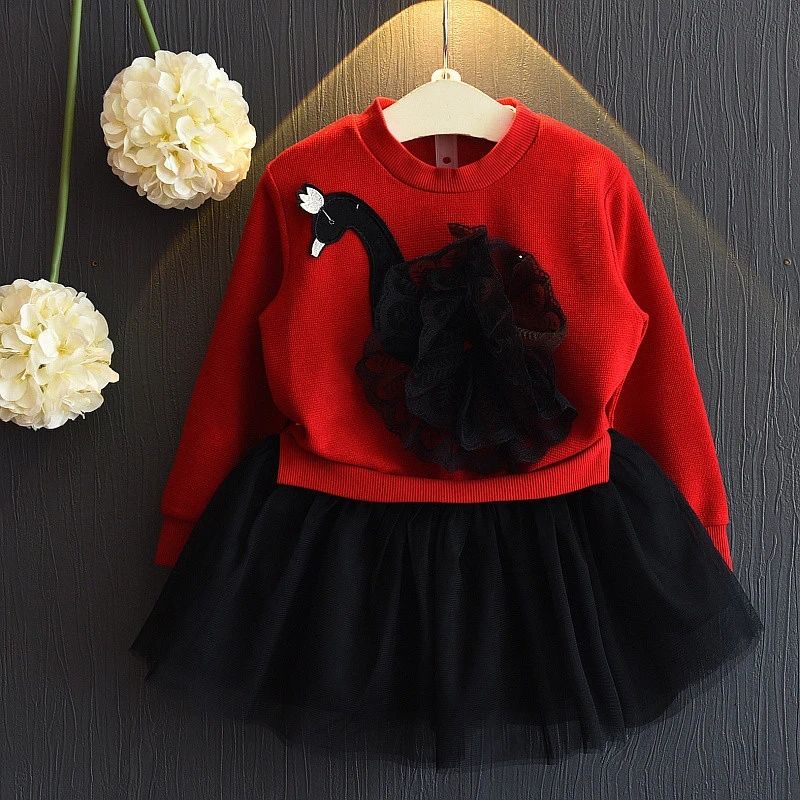 Swan Pattern Patchwork Tulle Dress
